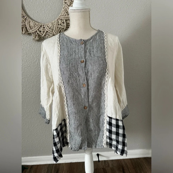 Paper Lace Linen Blouse Size S-M-L one size - Picture 1 of 8